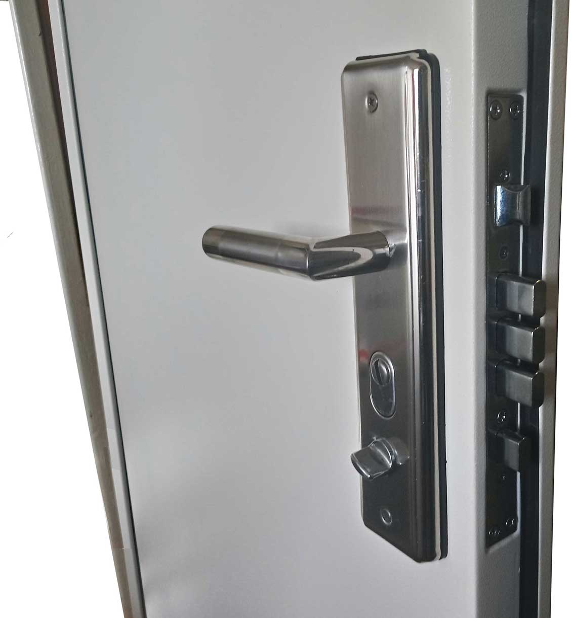 The Popular Shed - the Fort Knox high security door showing the handle and logging system for shutting the door