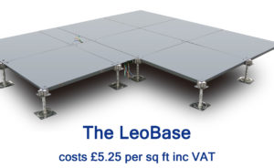 The LeoBase on legs showing the price per square foot including VAT